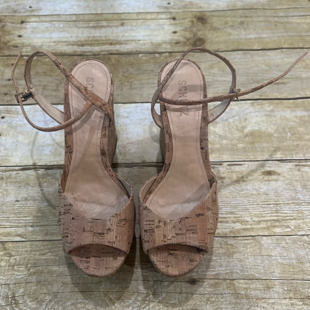 SCHUTZ Cork Wedge Sandals in Beige